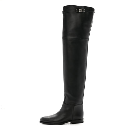 Hermes Calfskin High Boots 37 Black 1 of 8