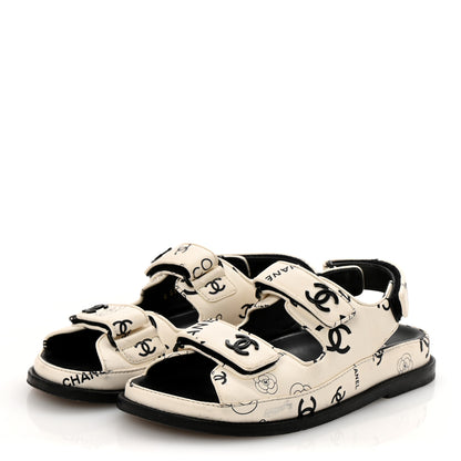Chanel Lambskin Printed CC Velcro Dad Sandals 36 White Black 4 of 11