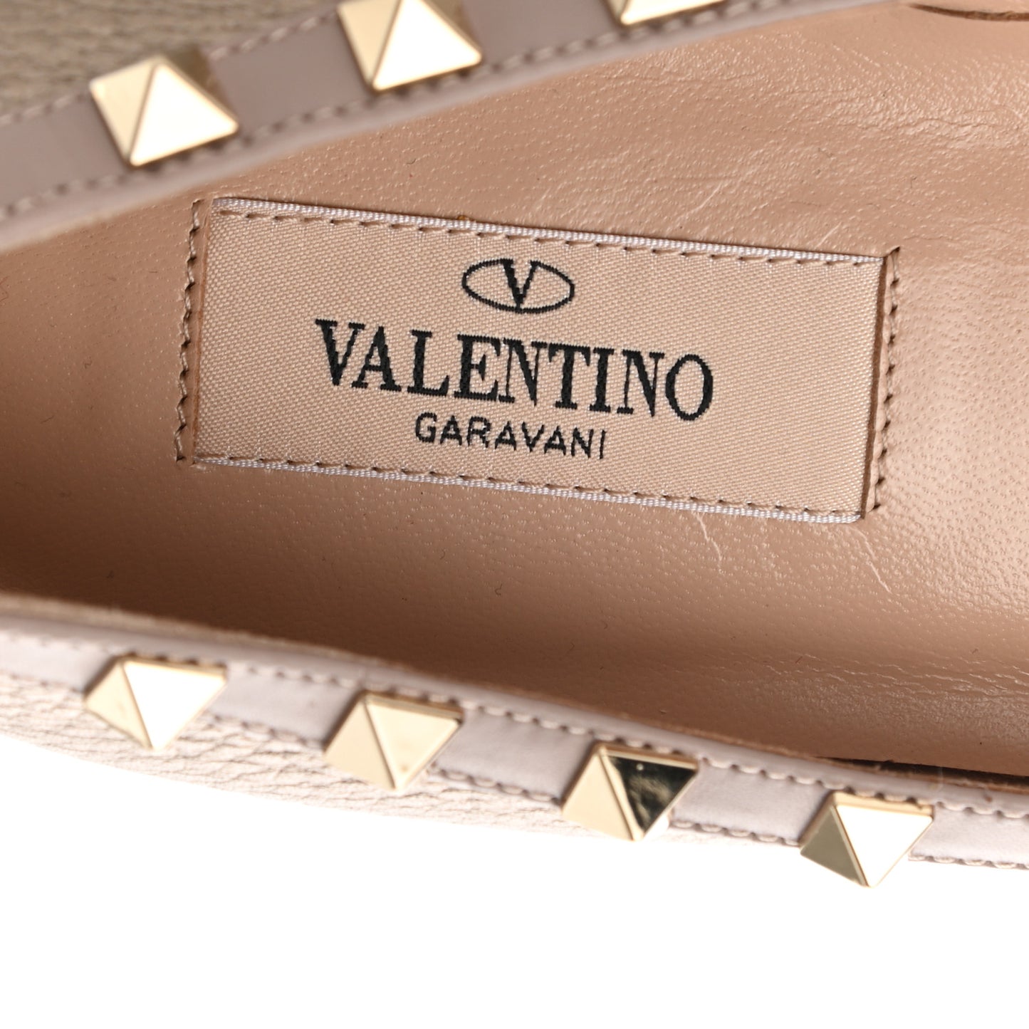 Metallic Pebbled Calfskin Rockstud Ballerina Flats 38 Sasso Poudre