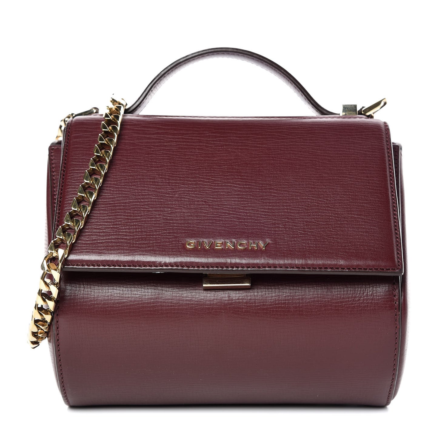 Textured Calfskin Mini Pandora Box Chain Crossbody Bag Oxblood