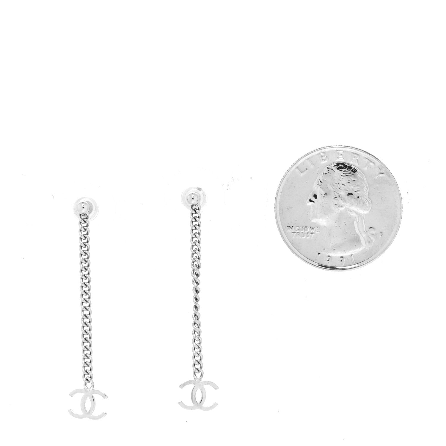 Chanel Metal CC Chain Drop Earrings Silver 2 of 3