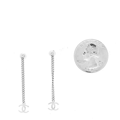Chanel Metal CC Chain Drop Earrings Silver 2 of 3