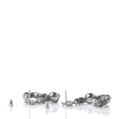 Chanel Pearl Crystal CC Chain Drop Earrings Silver 3 of 5