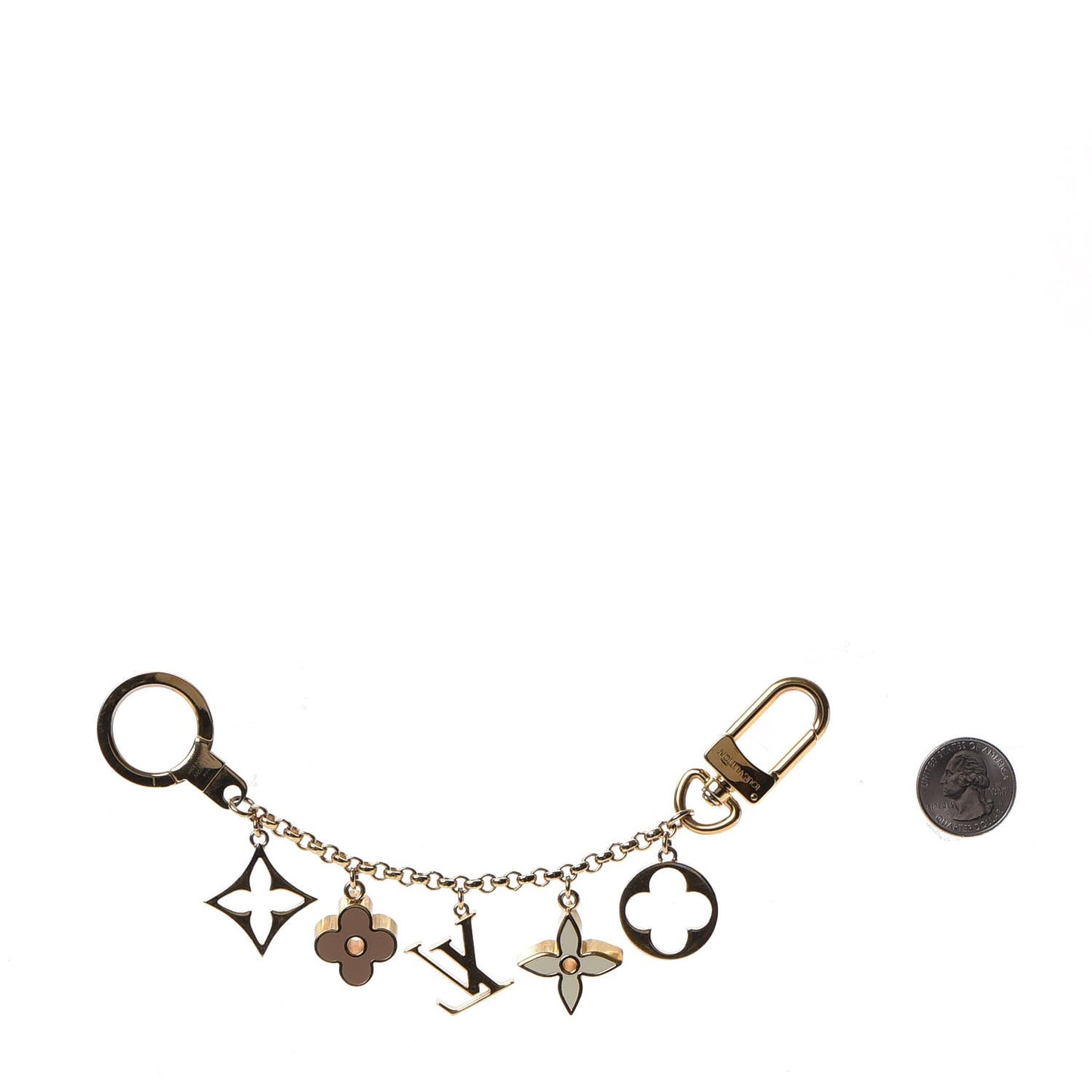 Brass Enamel Fleur De Monogram Bag Charm Chain Gold