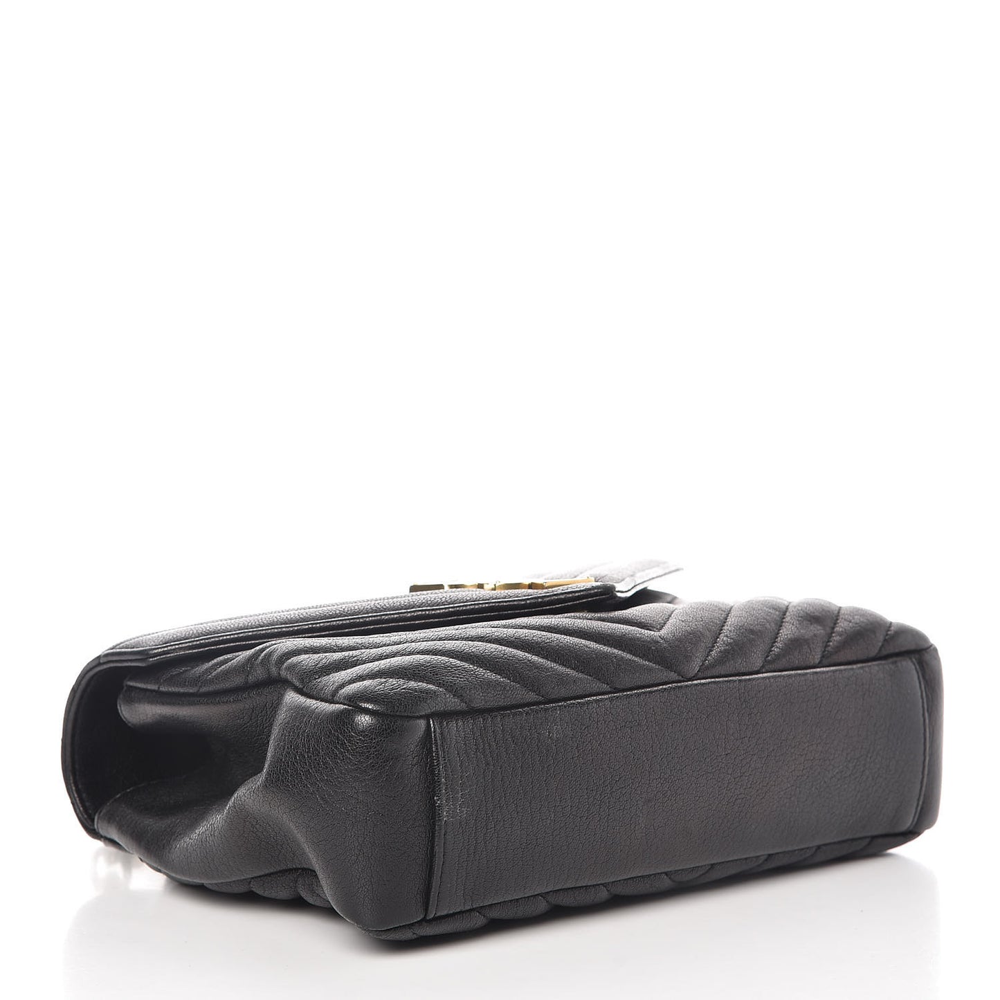Sheepskin Matelasse Chevron Monogram Medium College Bag Black