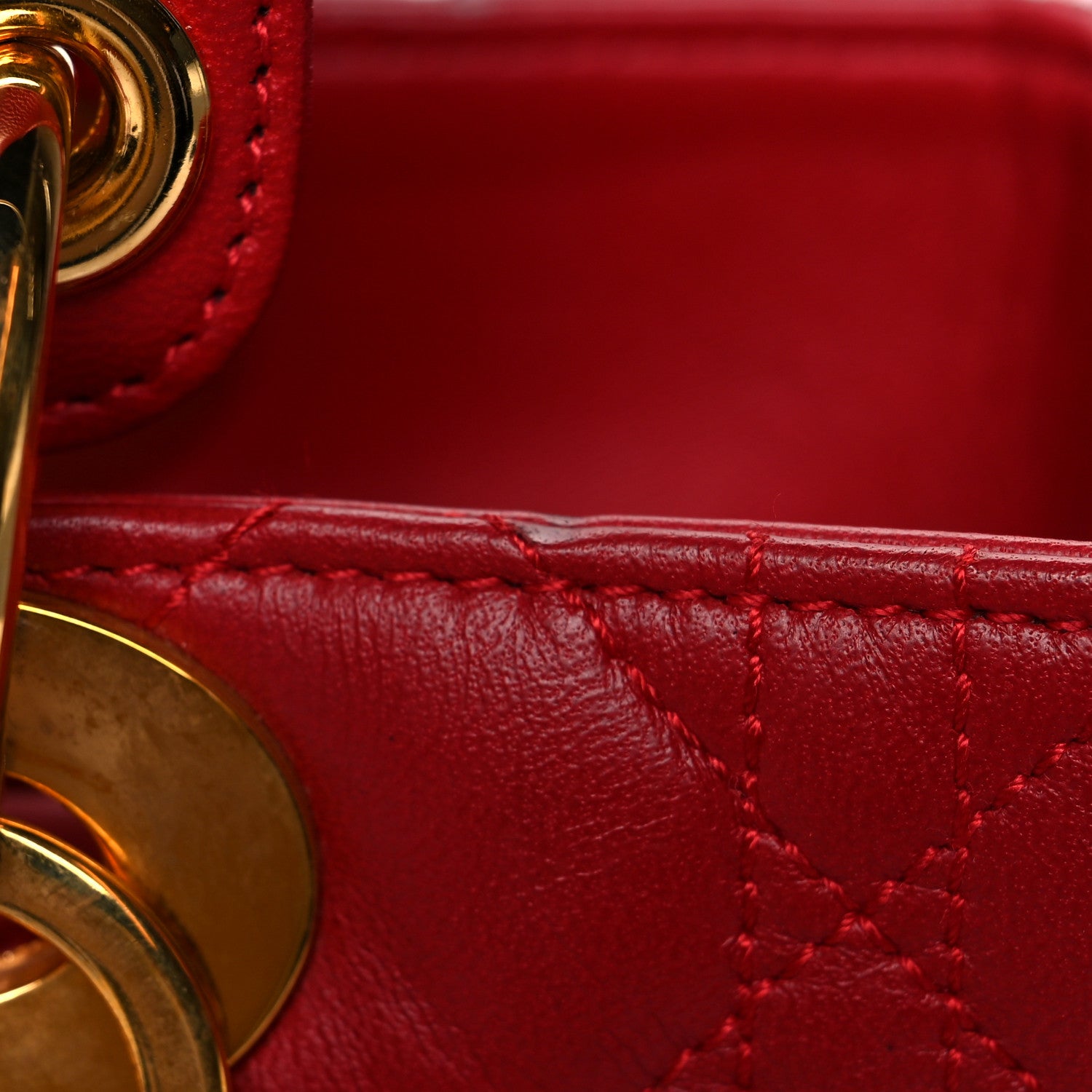 Christian Dior Lambskin Cannage Medium Lady Dior Red 10 of 14