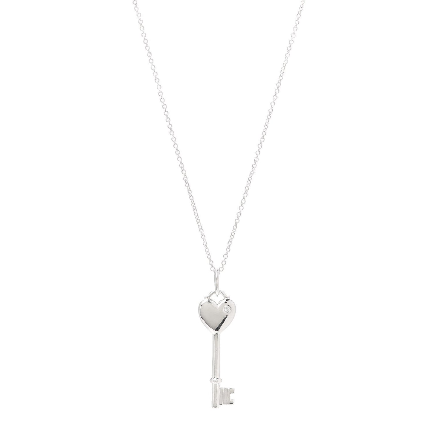 Sterling Silver Diamond Heart Key Pendant Necklace
