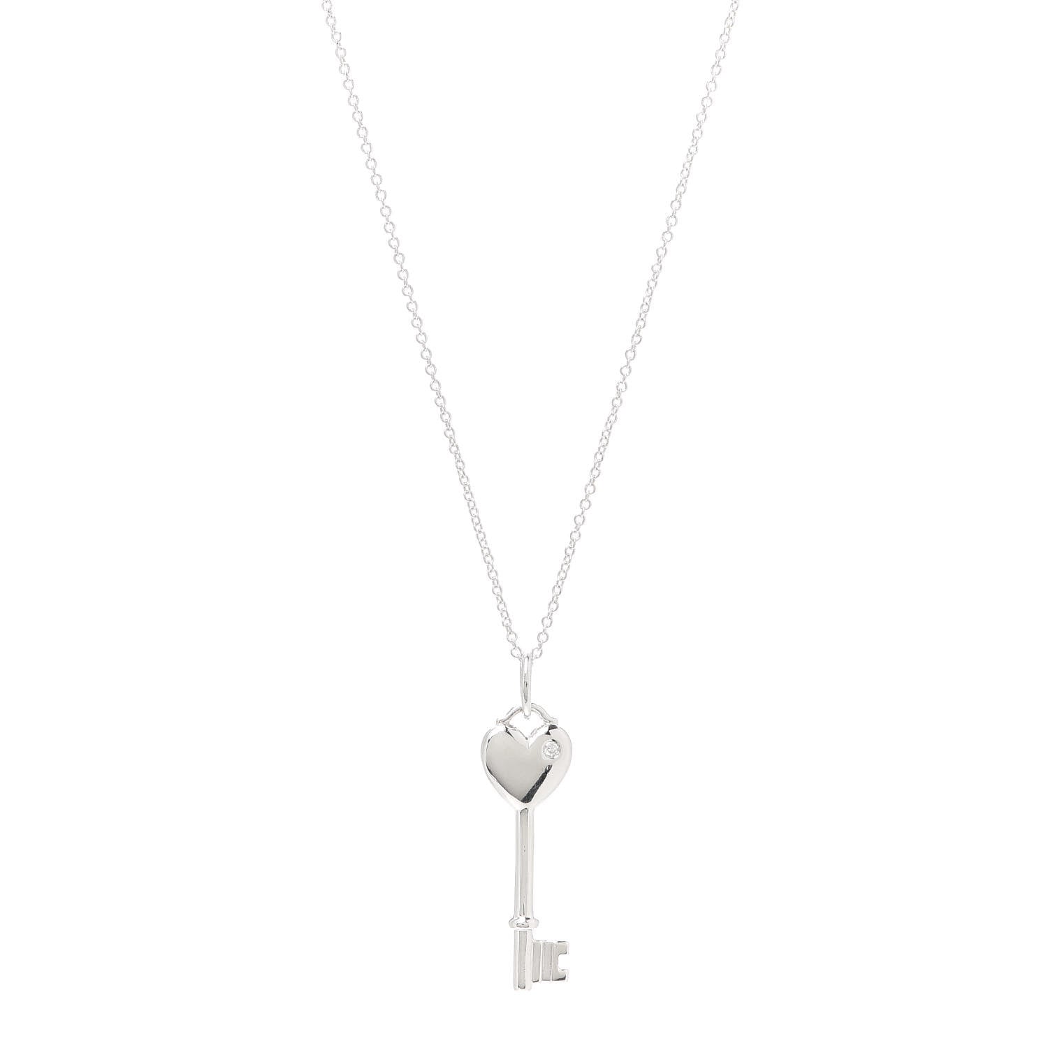Tiffany Sterling Silver Diamond Heart Key Pendant Necklace 1 of 5