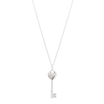 Tiffany Sterling Silver Diamond Heart Key Pendant Necklace 1 of 5