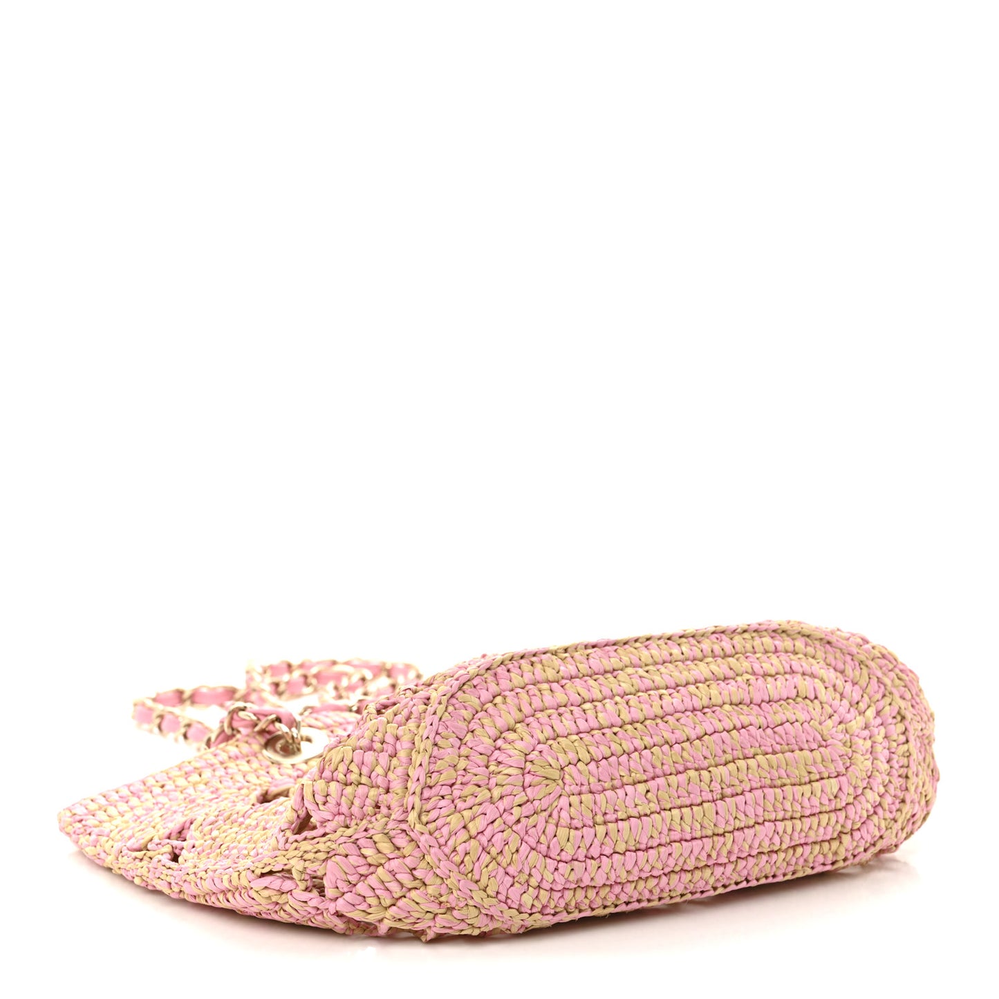Raffia Effect Braided Small Shopping Bag Beige Pink