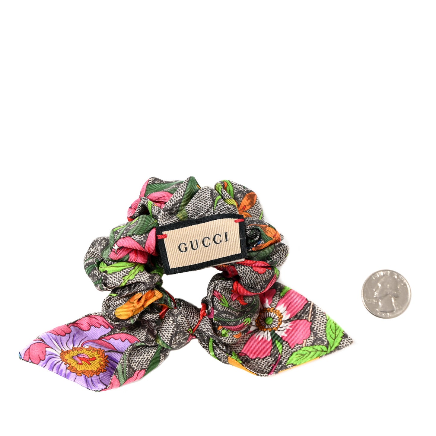 Silk Monogram Flora Print Scrunchie Hair Tie