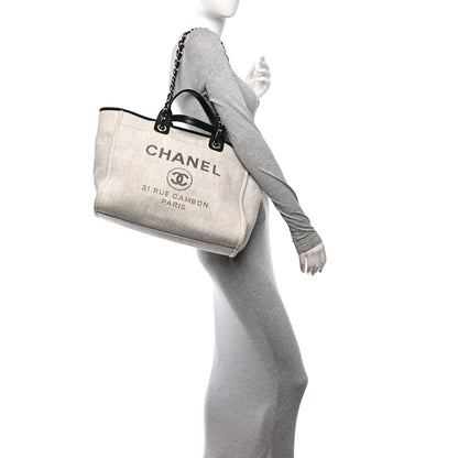 Chanel Woven Straw Raffia Medium Deauville Tote Grey 2 of 12