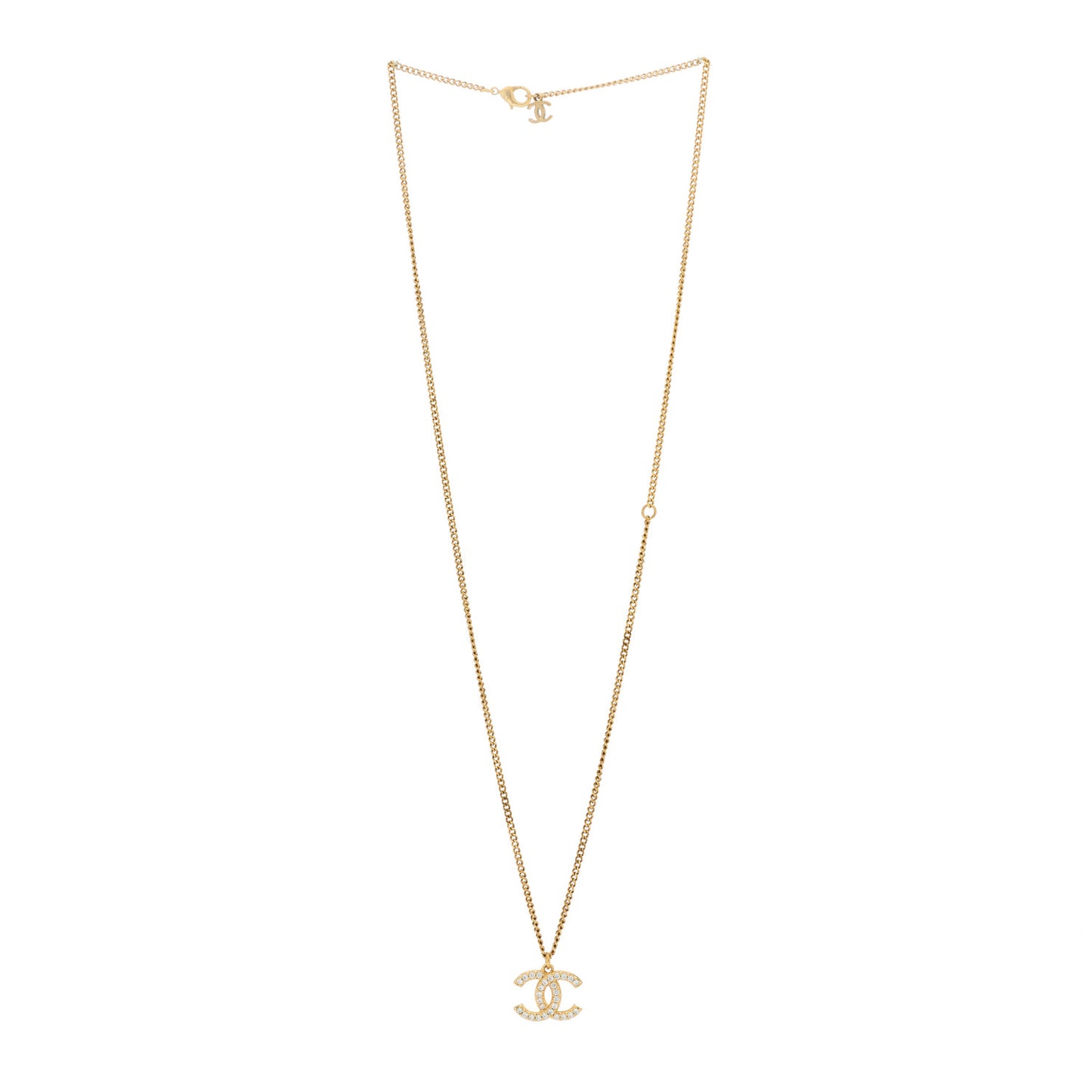Crystal Logo CC Chain Necklace Gold