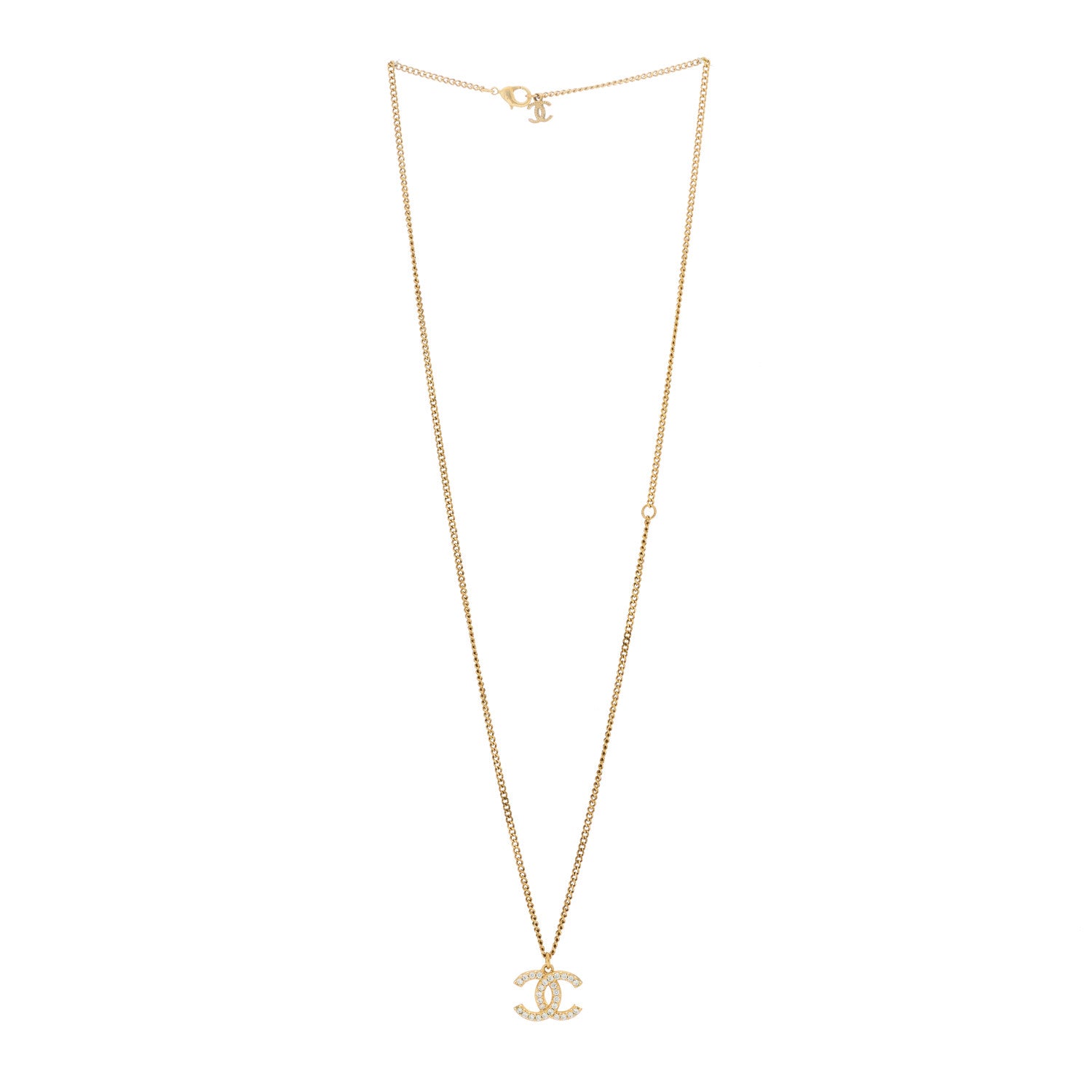 Chanel Crystal Logo CC Chain Necklace Gold 3 of 5