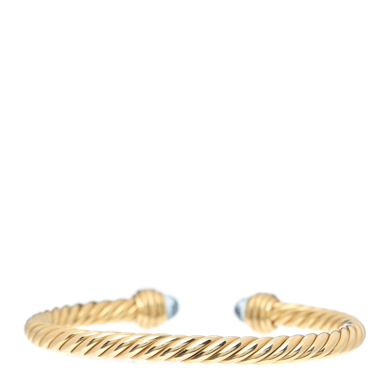 David Yurman 18K Yellow Gold Diamond Blue Topaz 5mm Cable Bracelet 3 of 6