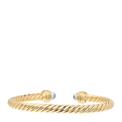 David Yurman 18K Yellow Gold Diamond Blue Topaz 5mm Cable Bracelet 3 of 6