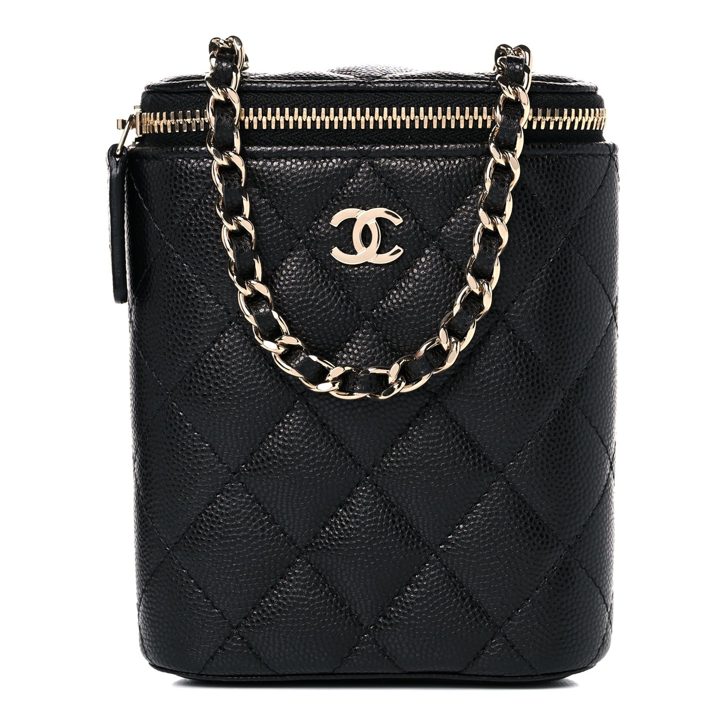 Caviar Quilted Small Vertical Coco Beauty Vanity Case With Chain Black