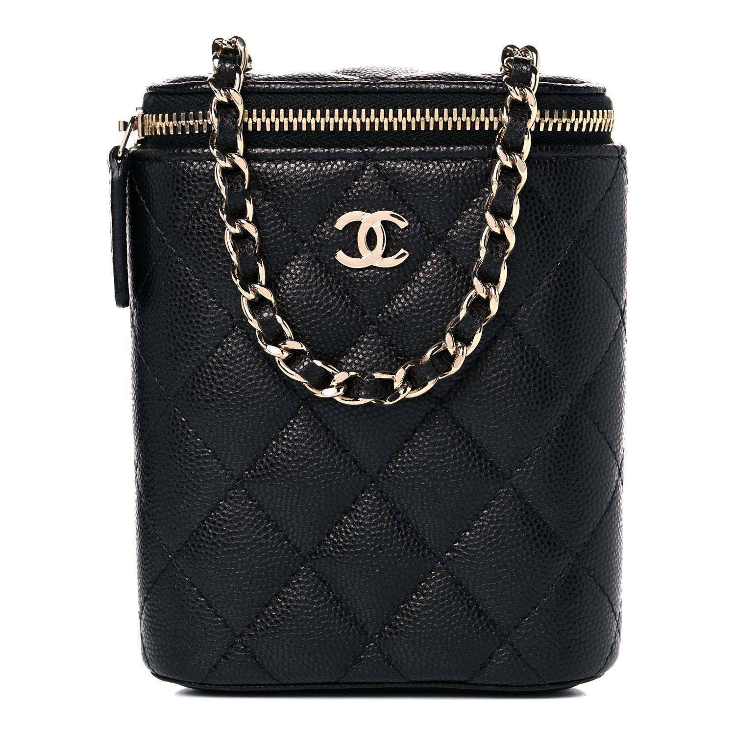 Chanel Caviar Quilted Small Vertical Coco Beauty Vanity Case With Chain Black 1 of 9