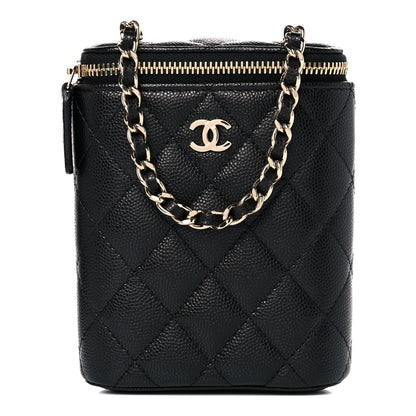 Chanel Caviar Quilted Small Vertical Coco Beauty Vanity Case With Chain Black 1 of 9