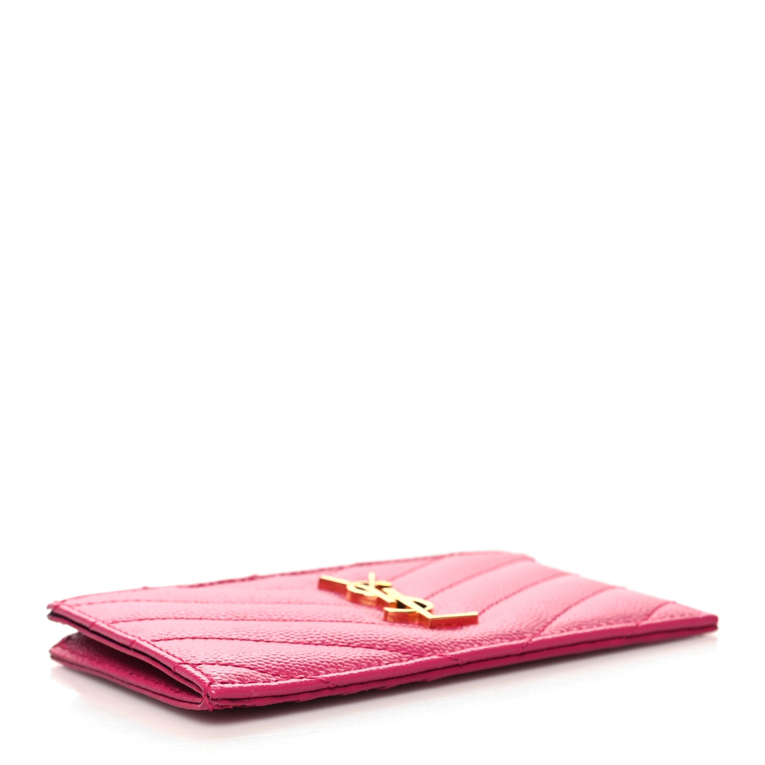 Saint Laurent Grain De Poudre Matelasse Chevron Monogram Fragments Zippered Card Case Fresh Fuxia 4 of 9