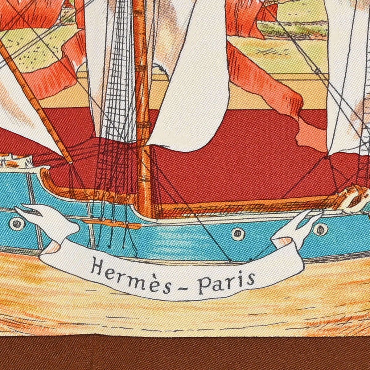 Hermes Silk Le Canada Scarf 90 Tabac Brique Bleu 2 of 3