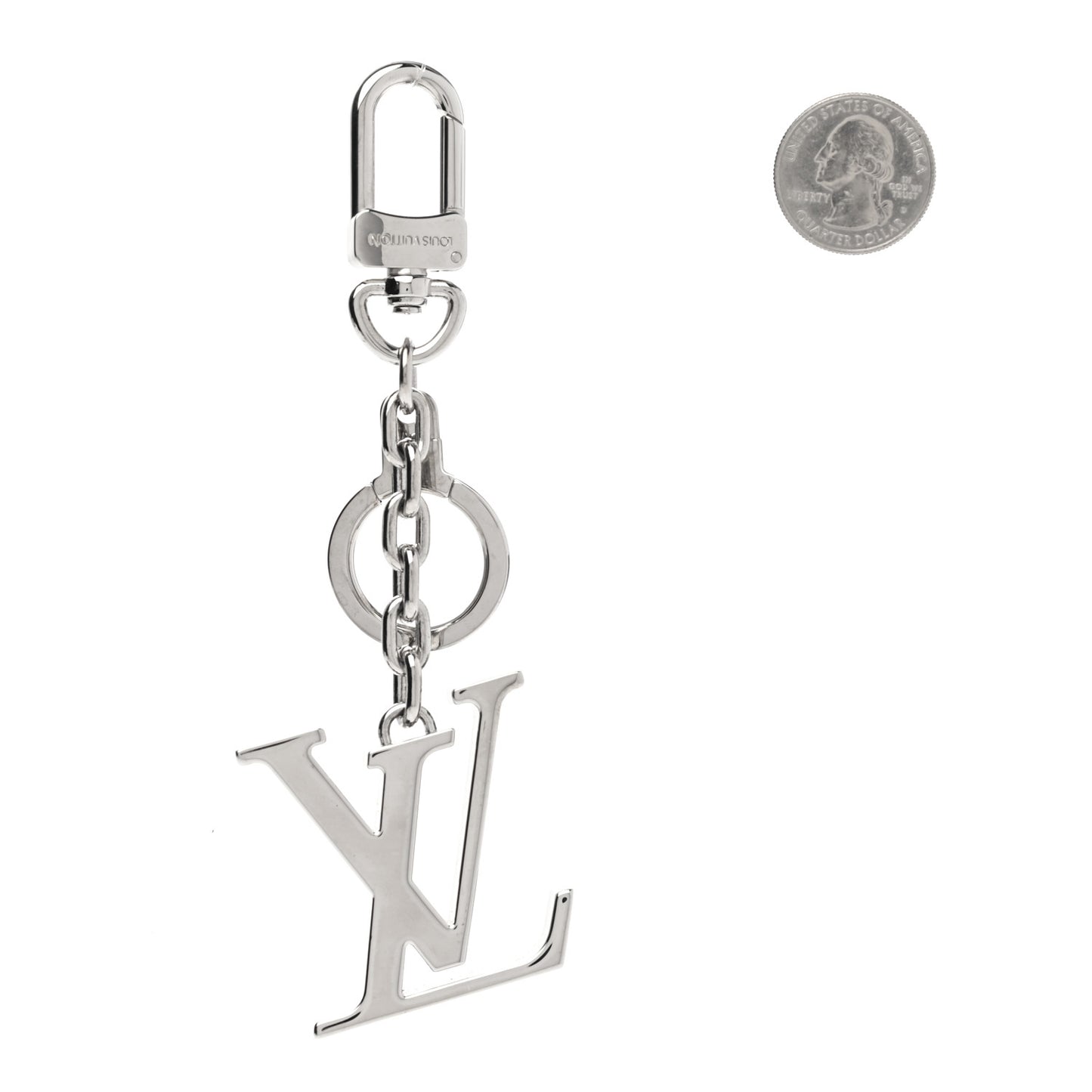 Metal Palladiium Finish LV Initiales Bag Charm Key Holder Silver