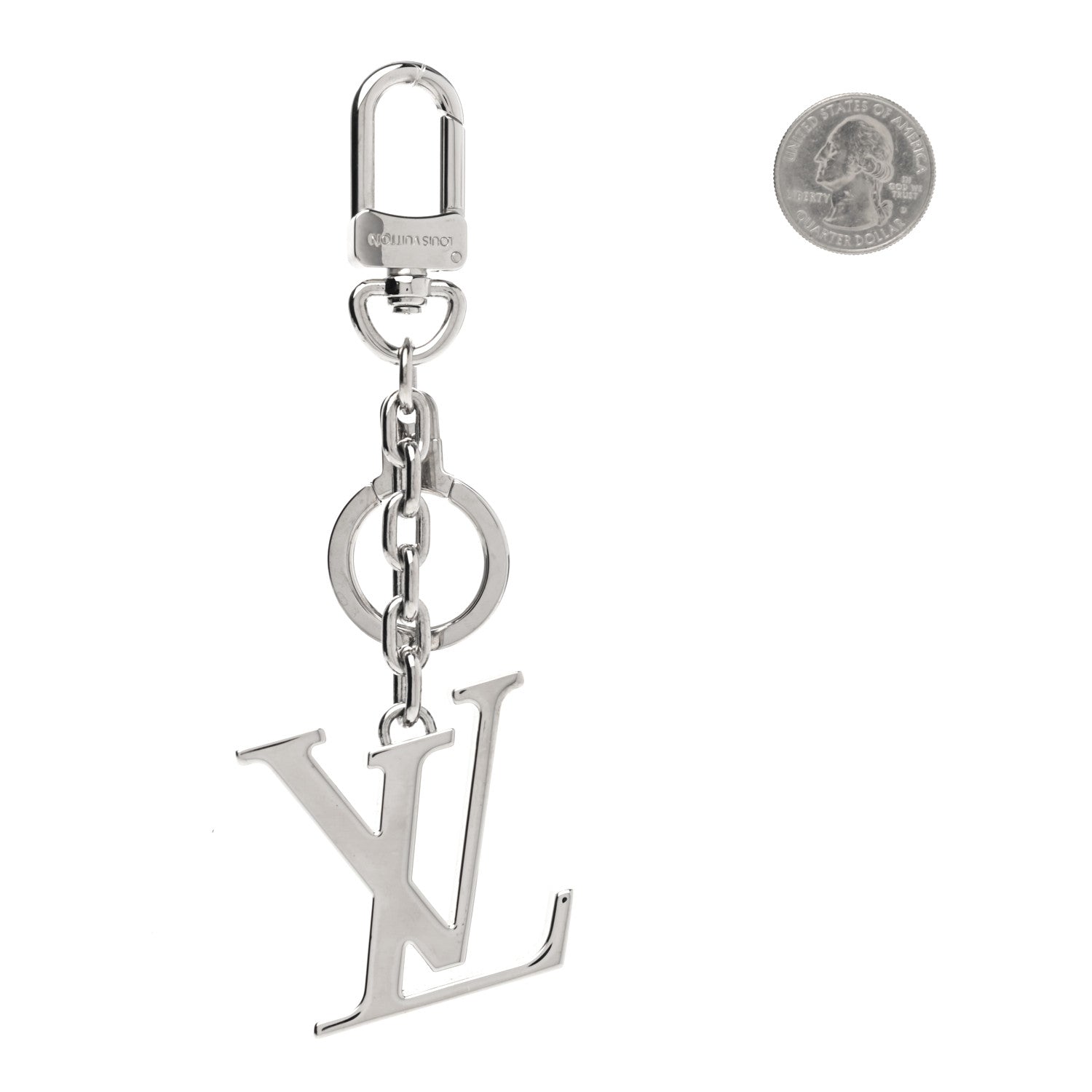Louis Vuitton Metal Palladiium Finish LV Initiales Bag Charm Key Holder Silver 2 of 4