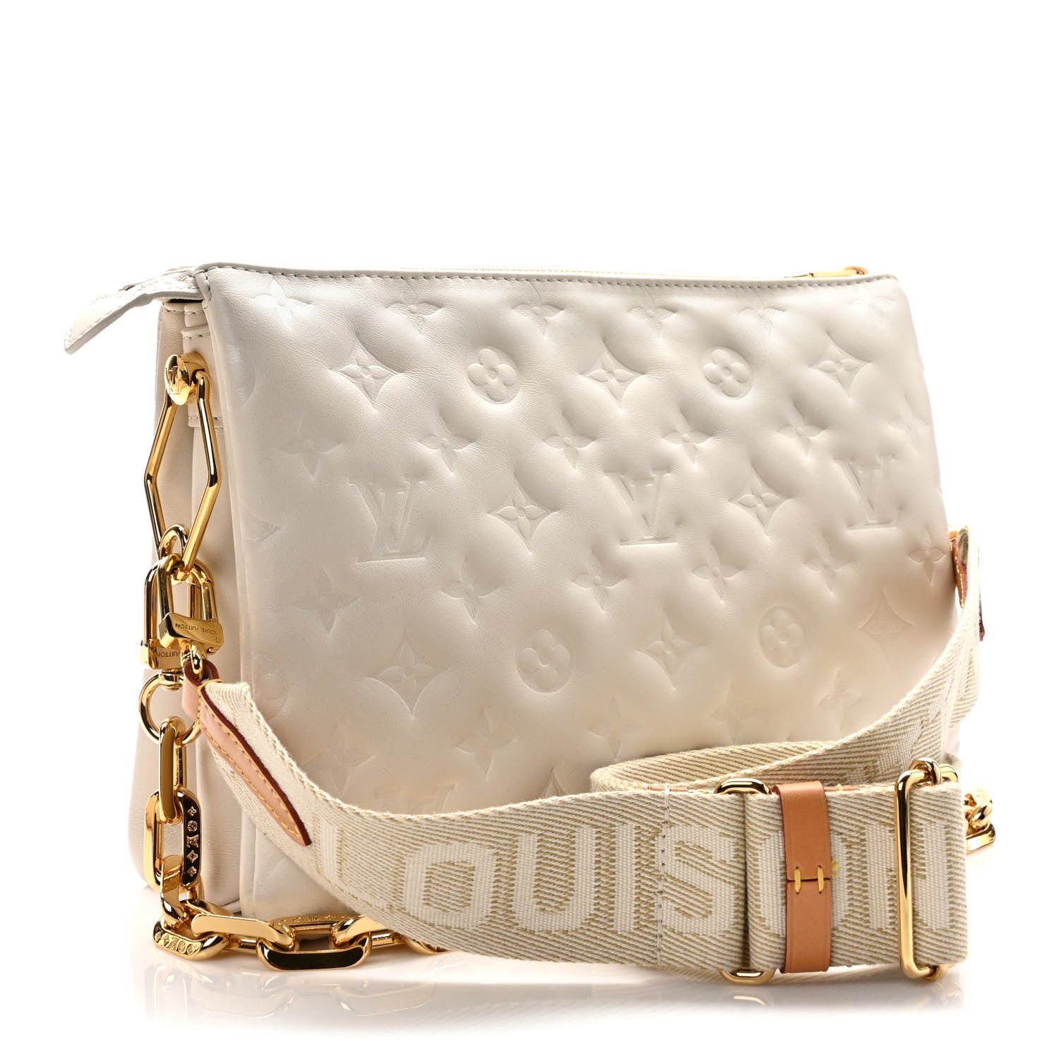 Louis Vuitton Lambskin Embossed Monogram Coussin PM Beige Cream 3 of 8