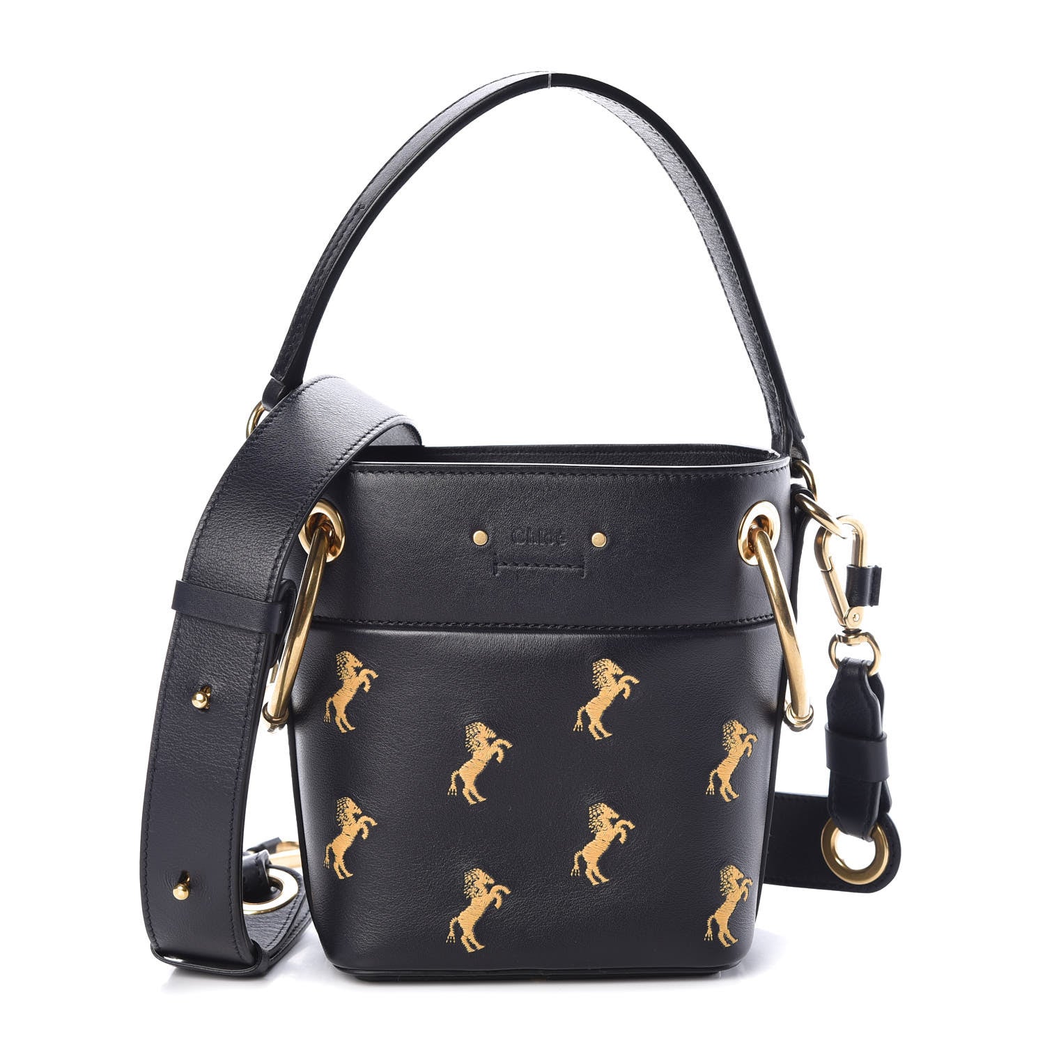 Chloe Smooth Calfskin Little Horses Embroidered Mini Roy Bucket Bag Full Blue 1 of 9