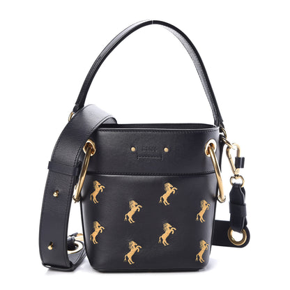 Chloe Smooth Calfskin Little Horses Embroidered Mini Roy Bucket Bag Full Blue 1 of 9