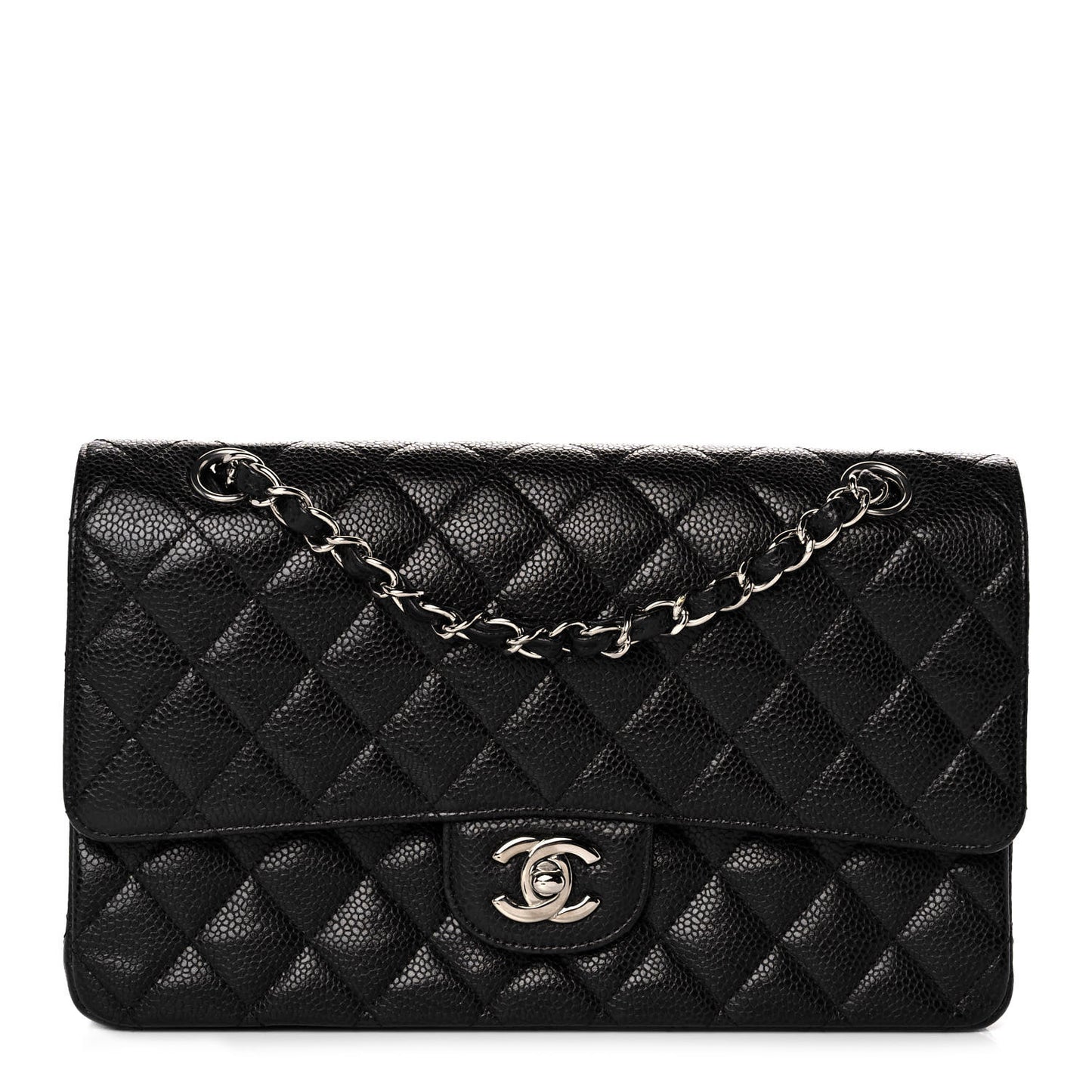 Caviar Quilted Medium Double Flap Black