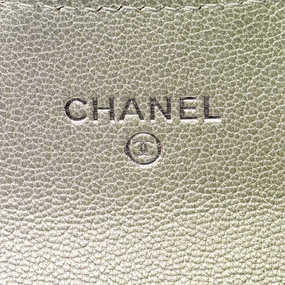 Chanel Metallic Goatskin Quilted Ombre Flap Card Holder Wallet Grey Green 5 of 8