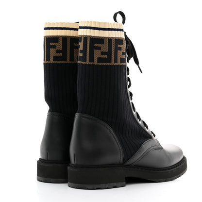 Fendi Calfskin Stretch Fabric Rockoko Biker Boots 37 Tobacco Black Marino 4 of 8