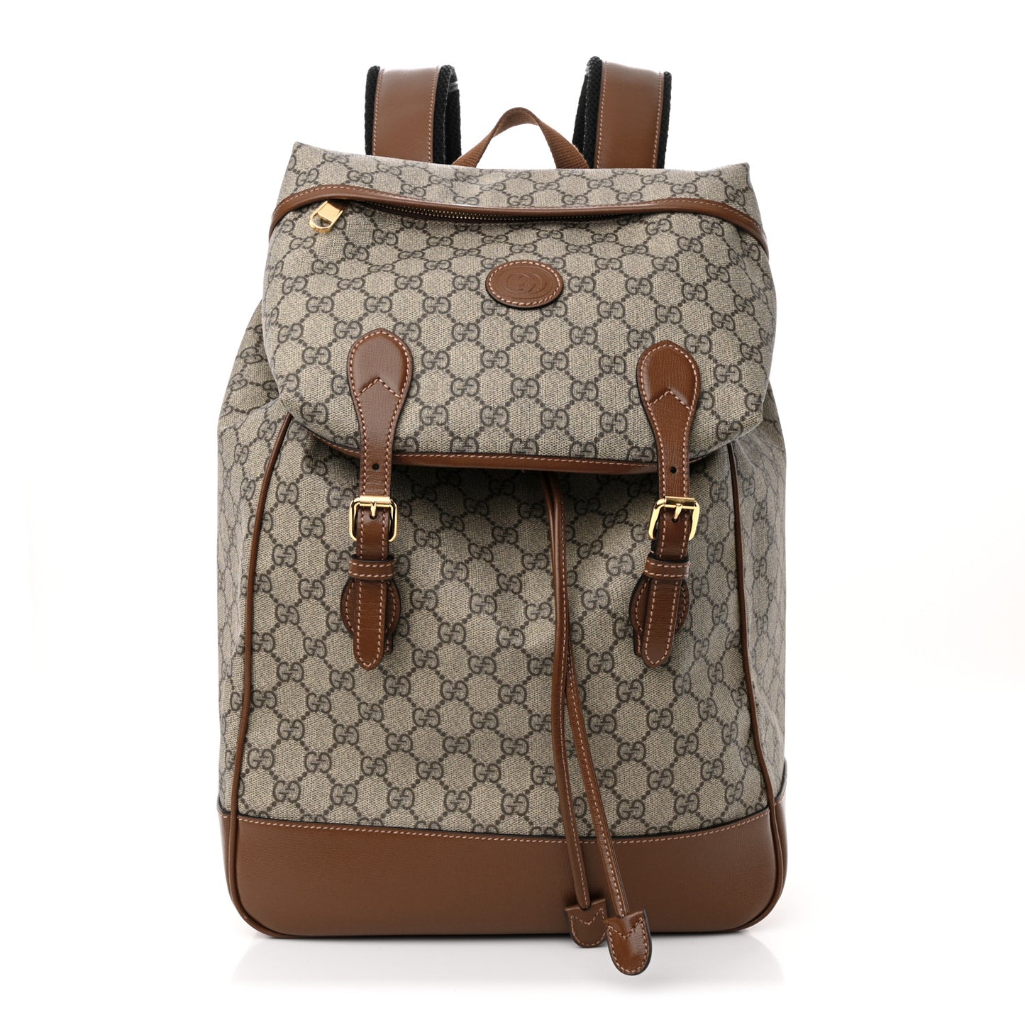 GG Supreme Monogram Azalea Calfskin Medium Retro Interlocking G Buckle Backpack Beige Ebony Brown Sugar