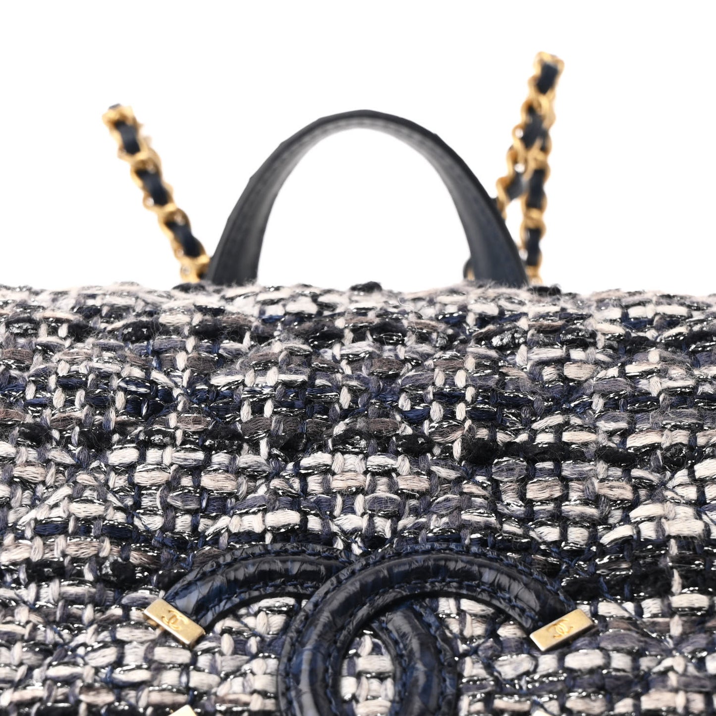 Tweed Snakeskin Quilted Filigree Backpack Dark Navy