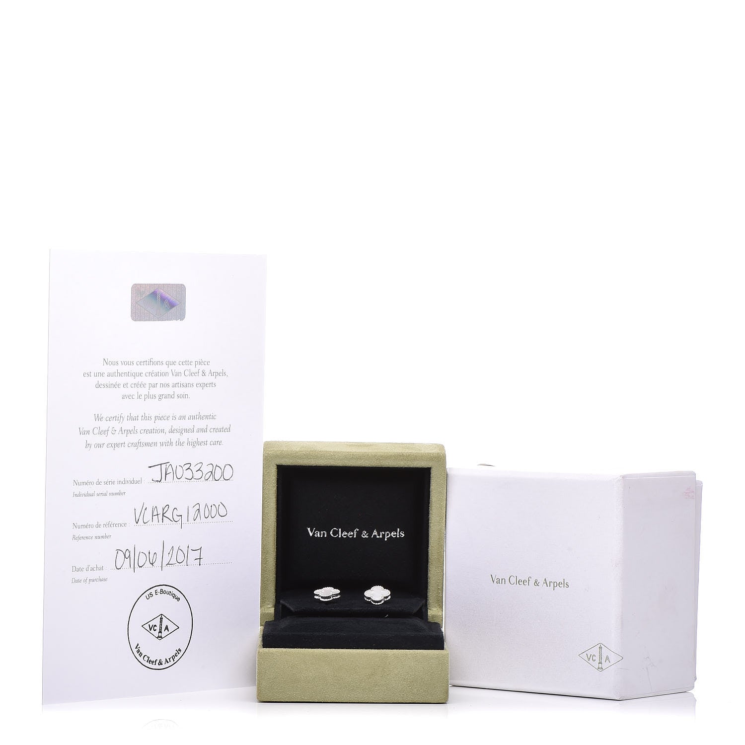 Van Cleef & Arpels 18K White Gold Mother of Pearl Sweet Alhambra Earrings 6 of 6
