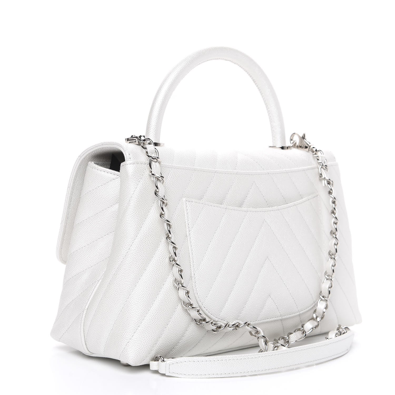 Chanel Iridescent Caviar Chevron Quilted Small Coco Handle Flap White 2 of 10