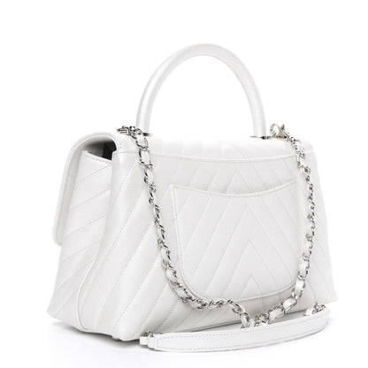 Chanel Iridescent Caviar Chevron Quilted Small Coco Handle Flap White 2 of 10