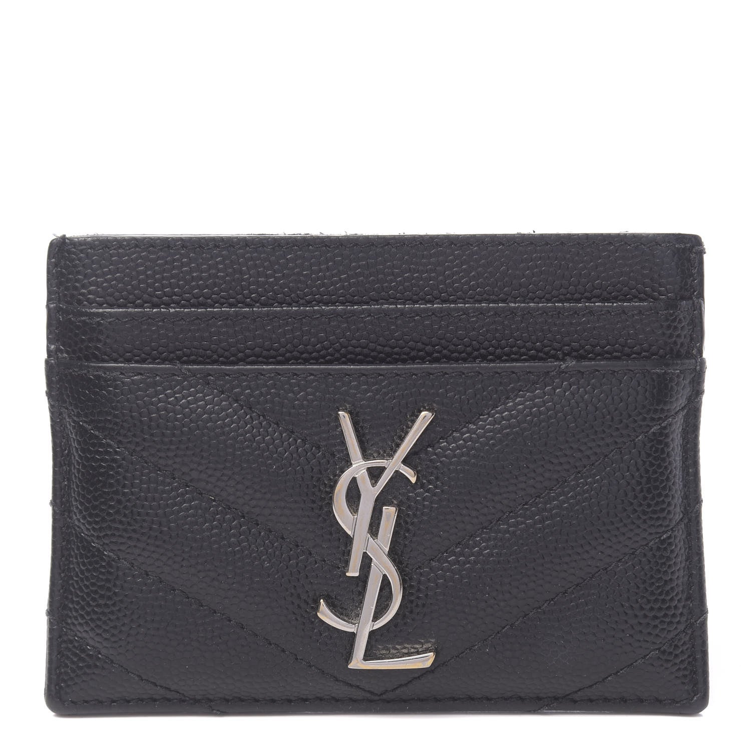 Saint Laurent Grain De Poudre Matelasse Chevron Monogram Credit Card Case Black 1 of 9