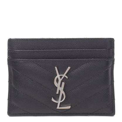 Saint Laurent Grain De Poudre Matelasse Chevron Monogram Credit Card Case Black 1 of 9