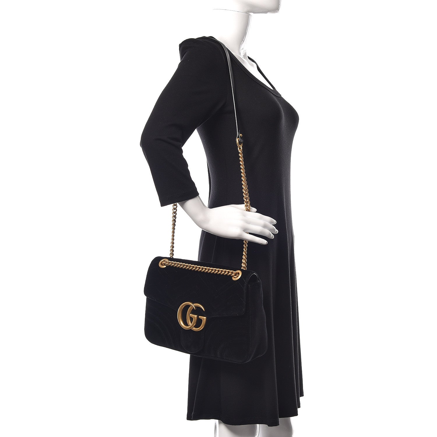 Gucci Velvet Matelasse Medium GG Marmont Shoulder Bag Black 2 of 10
