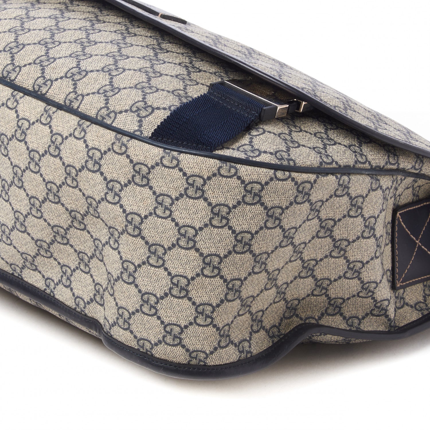 Gucci GG Plus Monogram Large Double Buckle Flap Messenger Bag Beige Navy 5 of 11