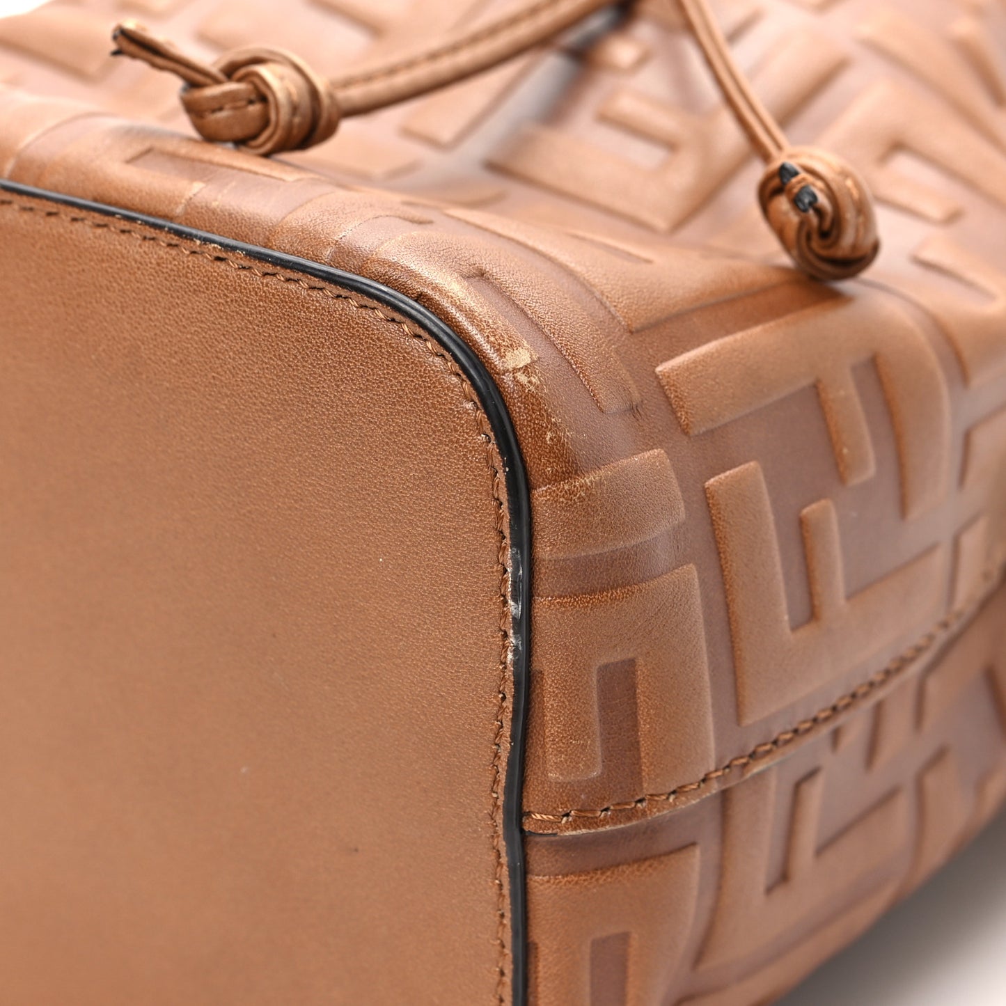 Vitello Cristallo Nature F is Fendi FF 1974 Embossed Mini Mon Tresor Bucket Bag Cuoio