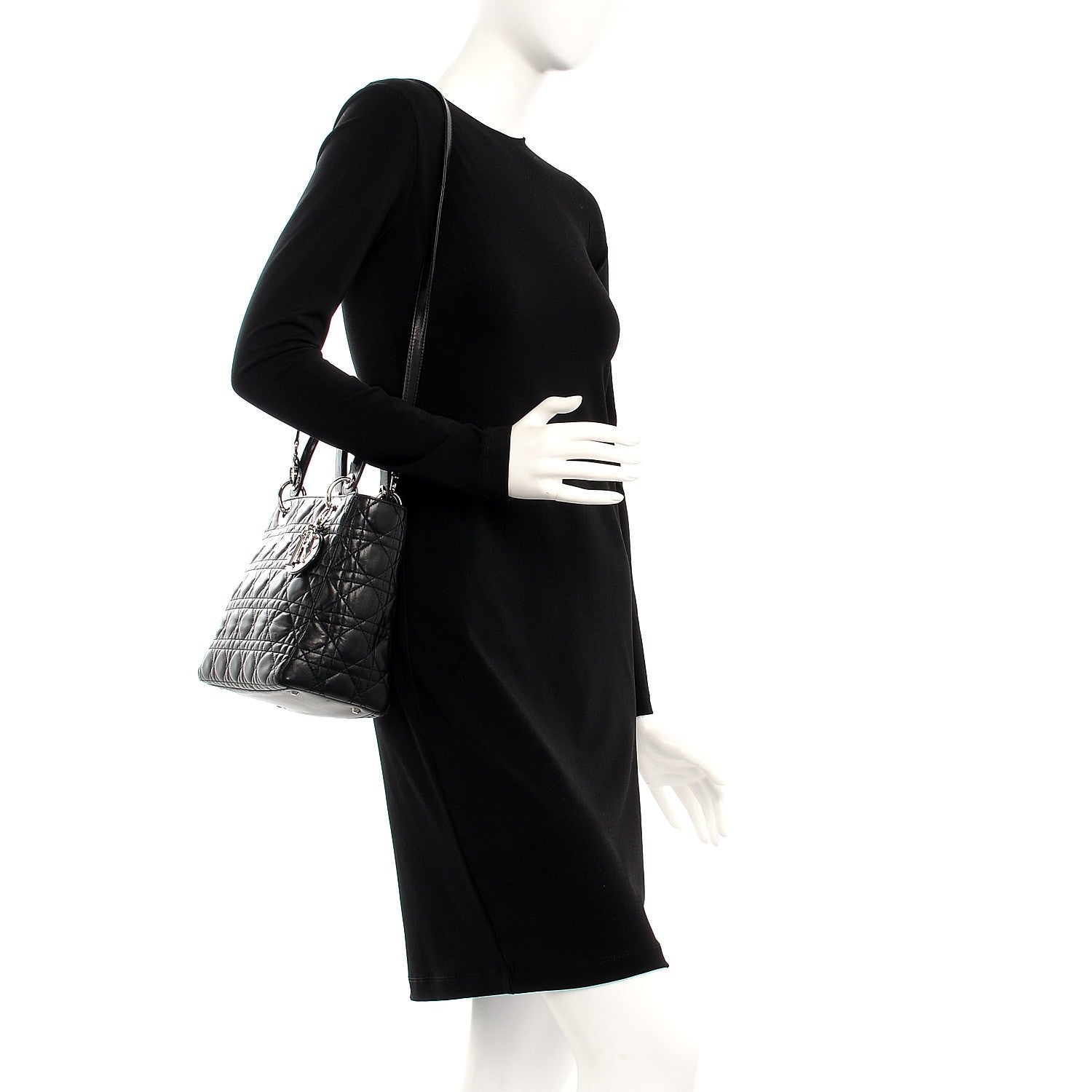 Christian Dior Lambskin Cannage Medium Lady Dior Black 2 of 15