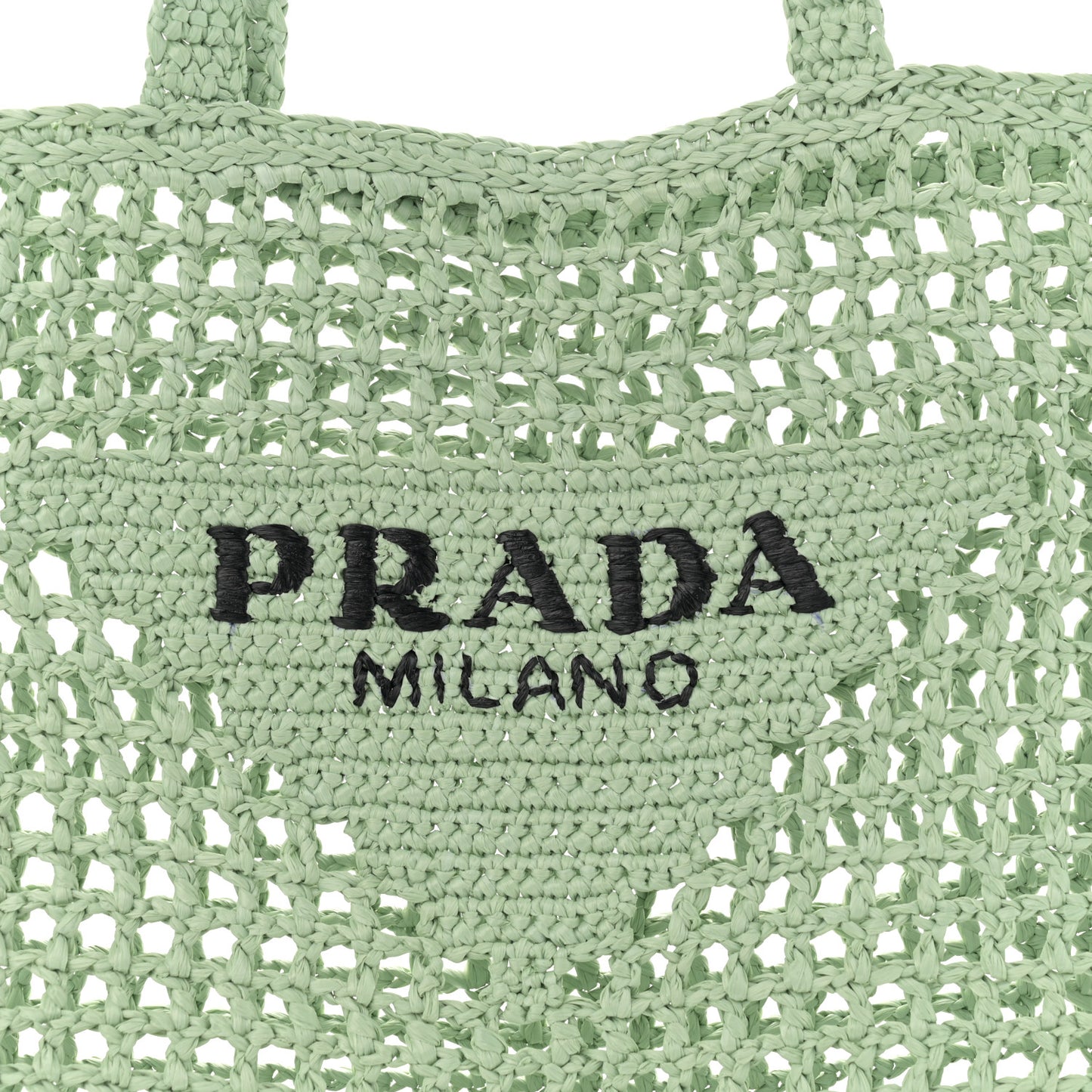 Yarn Raffia Effect Crochet Logo Embroidered Tote Bag Acqua