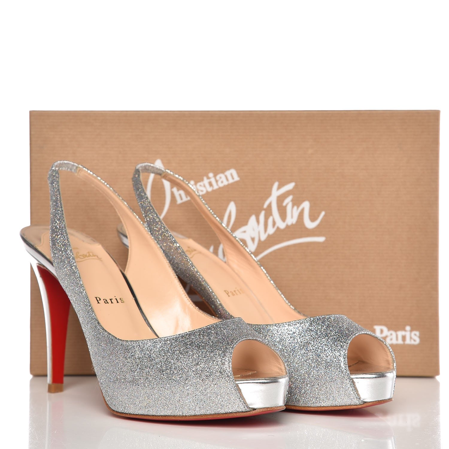 Christian Louboutin Glitter N Prive 100 Peep Toe Slingback Pumps 38.5 Silver 8 of 8
