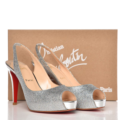 Christian Louboutin Glitter N Prive 100 Peep Toe Slingback Pumps 38.5 Silver 8 of 8