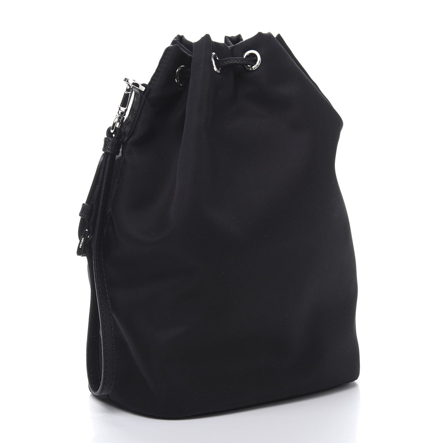 Saffiano Tessuto Nylon Vela Bucket Wristlet Black