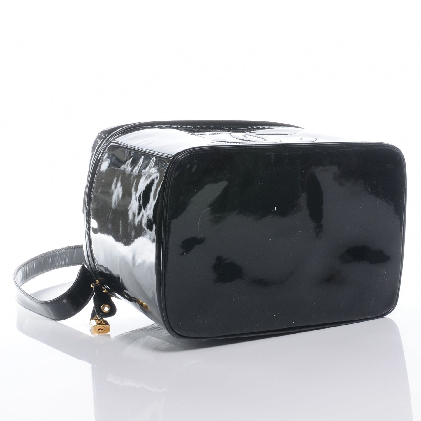 Patent Large Cosmetic Train Case Black