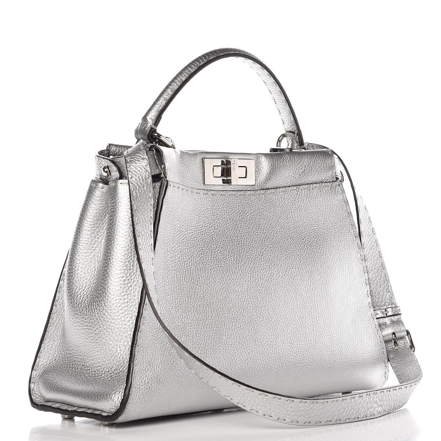 Cuoio Romano Lux Selleria Medium Peekaboo Iconic Satchel Argento